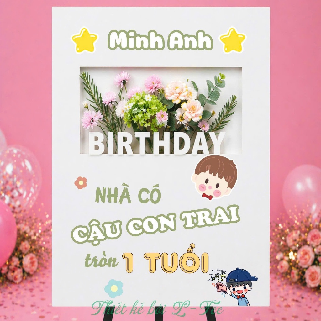 Bảng Welcome Sinh Nhật Hộp Hoa 3D Formex Cao Cấp In Tên Theo Yêu Cầu