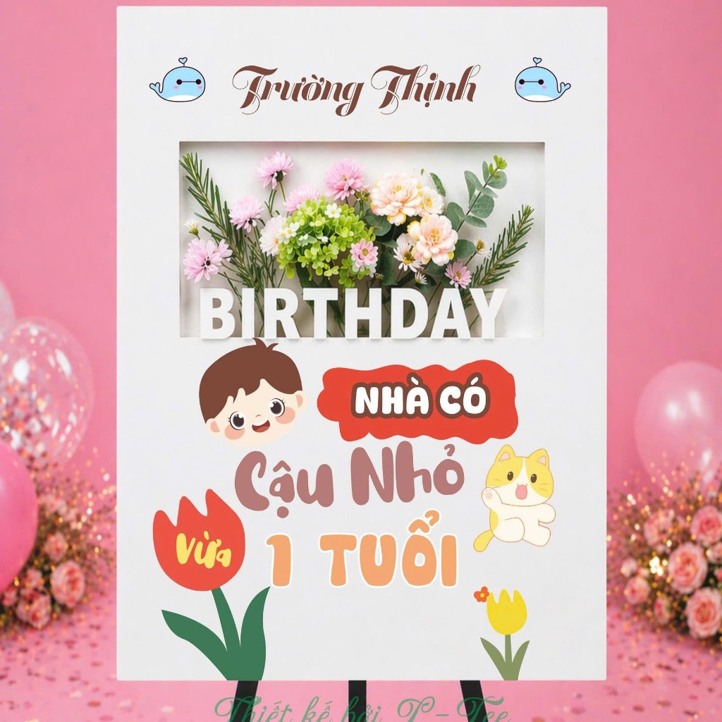 Bảng Welcome Sinh Nhật Hộp Hoa 3D Formex Cao Cấp In Tên Theo Yêu Cầu