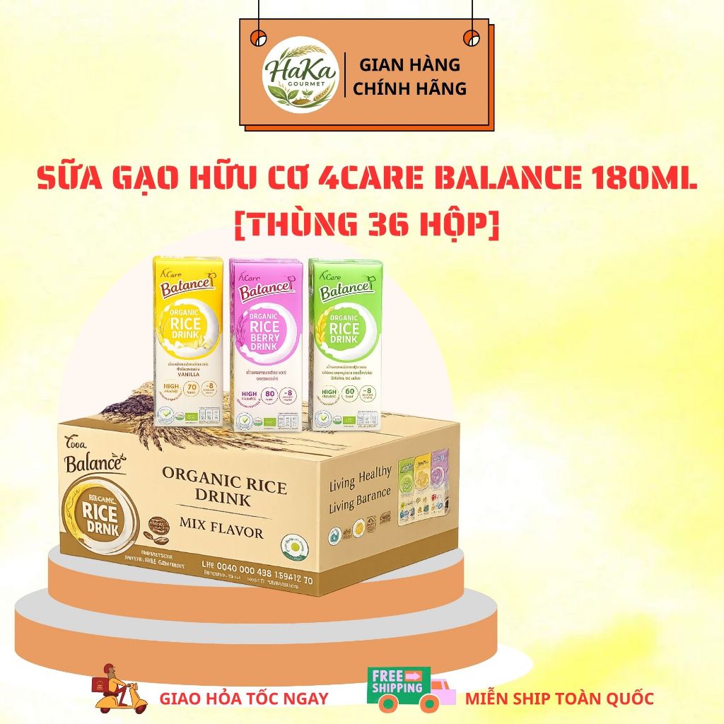 THÙNG 36 HỘP - Sữa Gạo Hữu Cơ 4Care Balance 180ml