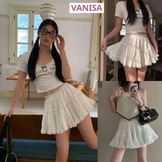 Chân váy tennis nữ bồng bềnh nhiều tầng phối ren xinh đen trắng có quần bảo hộ VANISA CV026