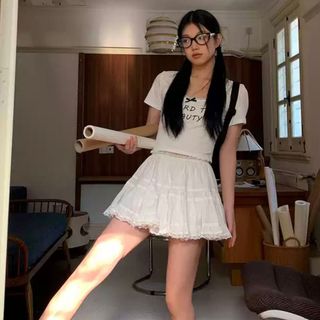 Chân váy tennis nữ bồng bềnh nhiều tầng phối ren xinh đen trắng có quần bảo hộ VANISA CV026
