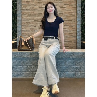Quần kaki nữ ống đứng ForgirlStudio quần dài nữ chất liệu kaki mềm co dãn nhẹ kèm đai T238