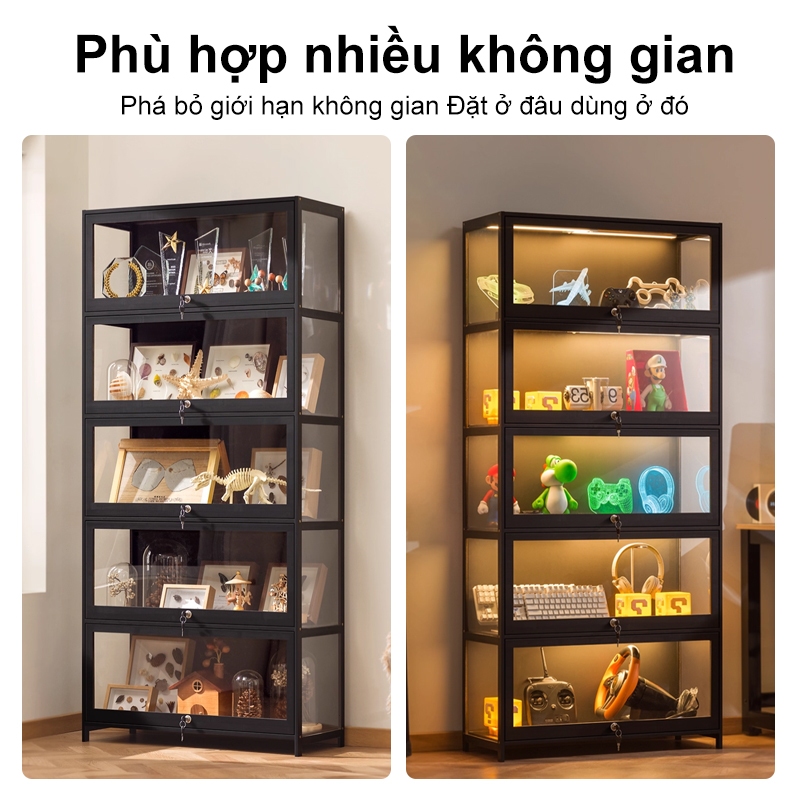 Tủ Trưng Bày Tủ Gỗ Chữ Kệ Tủ Sách Vách Ngăn Nhựa Acrylic Trong Suốt Có Khóa An Toàn Tủ Đa Năng Để