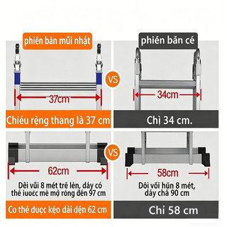Thang gấp gọn 4 đoạn Thang Nhôm Xếp Gấp Gọn Gia Đình Chữ M Thang gấp đa năng Tải trọng 200 kg