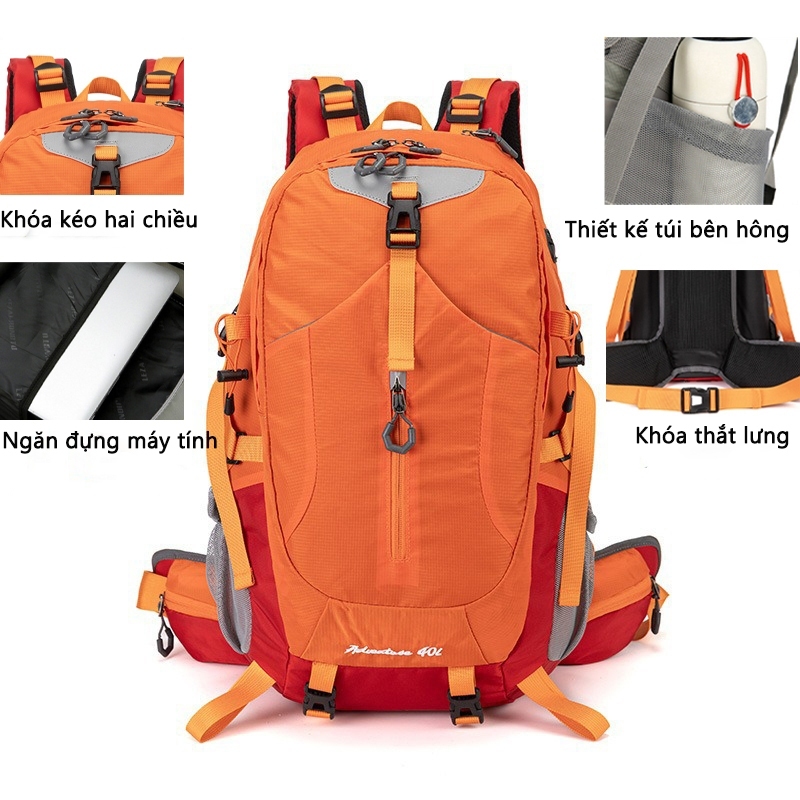40L Balô ngoài trời chống thấm nước đa chức năng có thể đựng lều và gậy leo núi