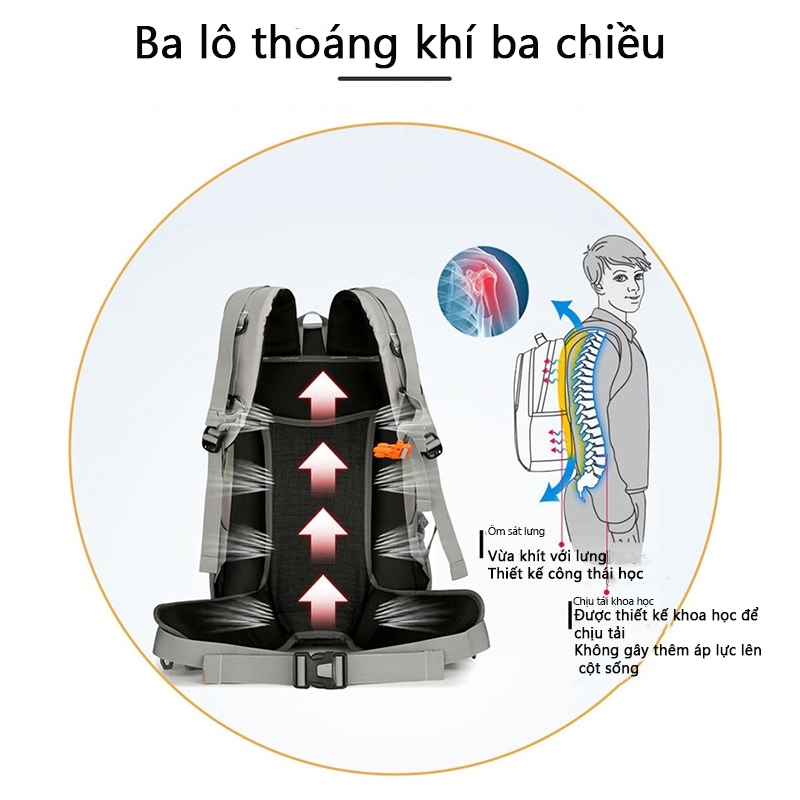 40L Balô ngoài trời chống thấm nước đa chức năng có thể đựng lều và gậy leo núi