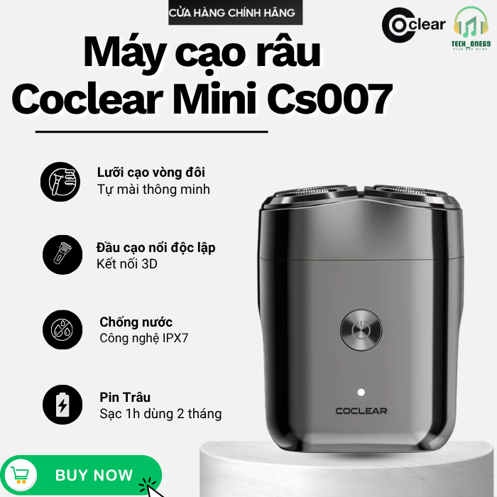 Máy Cạo Râu Mini COCLEAR CS007 Chống Nước,Đầu cạo 3D, Cạo Sạch Không Rát,  Pin 2 Tháng, BH 12 Tháng - 1