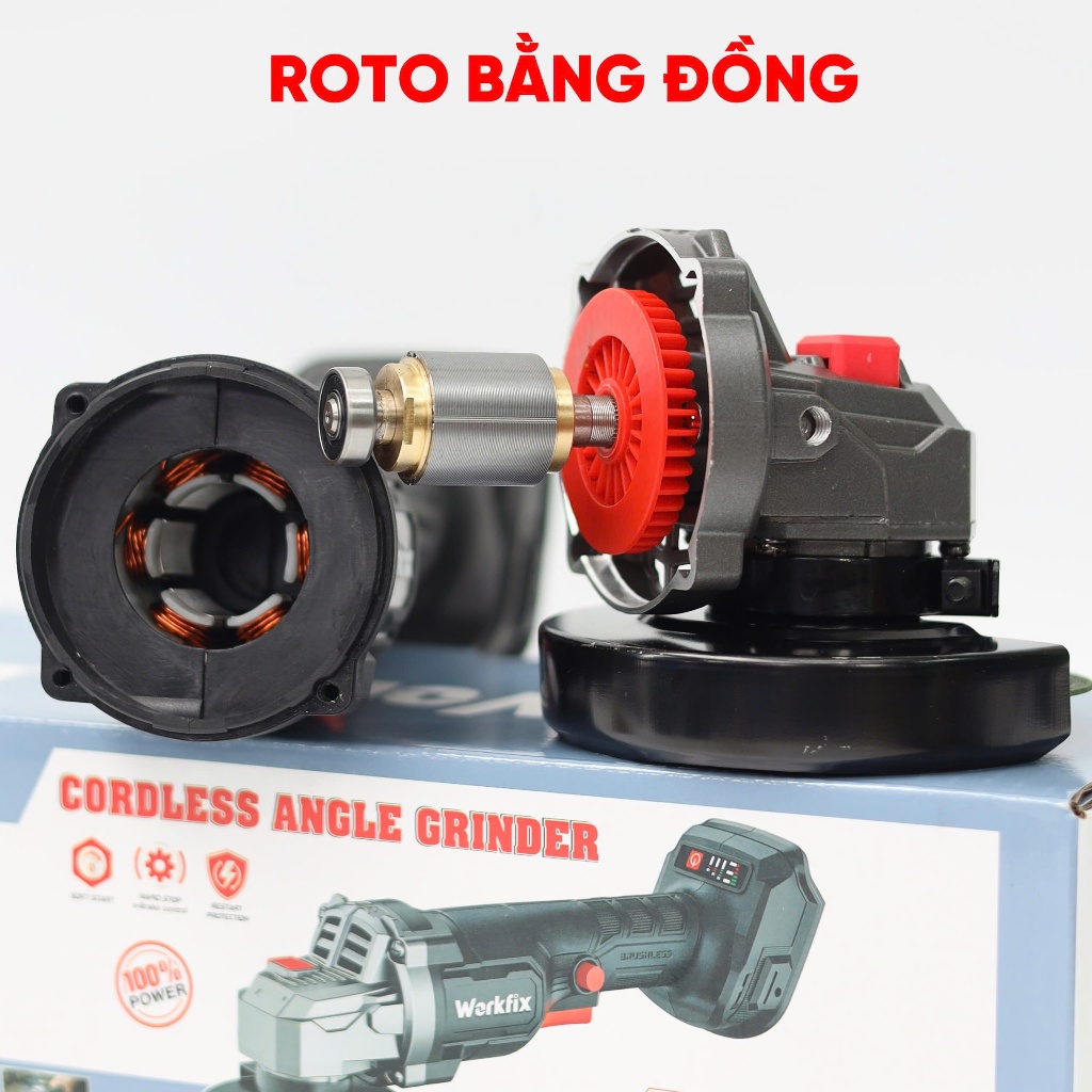 Thân máy cắt mài góc dùng pin WORKFIX WF-AG7900CP, 3 Tốc độ - Chống sốc đá - Chống khởi động lại