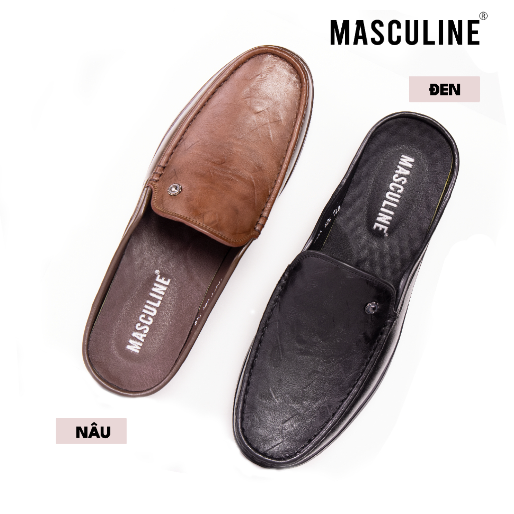 Giày Sabo nam MASCULINE GSB607 Da bò mềm đế PU êm chống trượt thiết kế trơn da Vintage đinh tán nhỏ