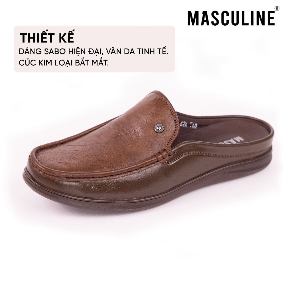 Giày Sabo nam MASCULINE GSB607 Da bò mềm đế PU êm chống trượt thiết kế trơn da Vintage đinh tán nhỏ
