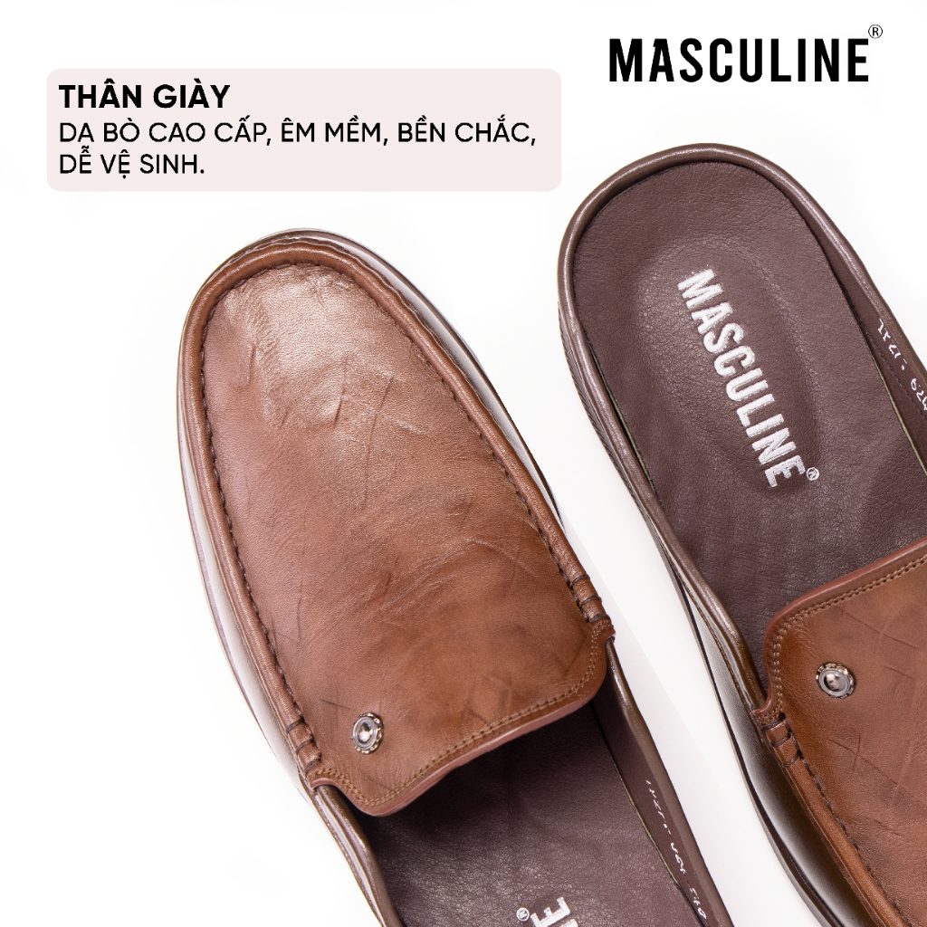 Giày Sabo nam MASCULINE GSB607 Da bò mềm đế PU êm chống trượt thiết kế trơn da Vintage đinh tán nhỏ