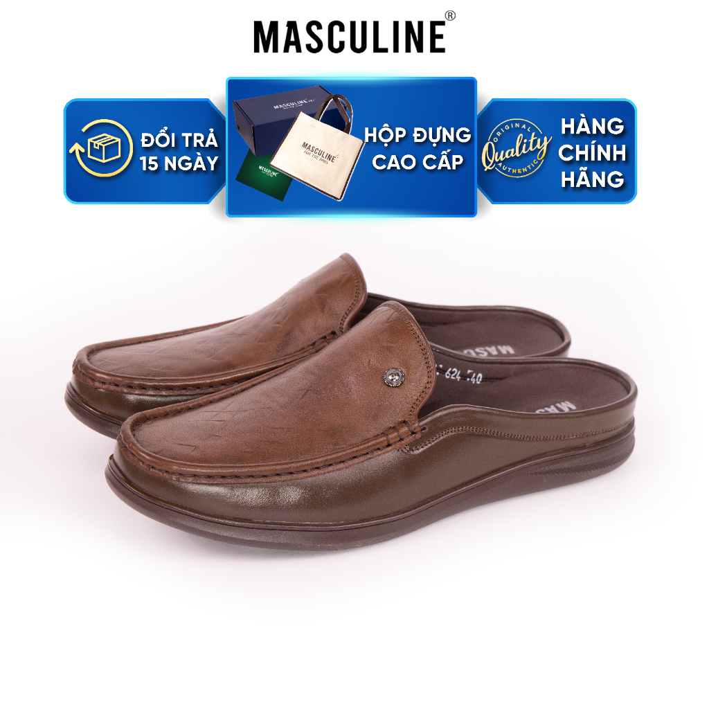 Giày Sabo nam MASCULINE GSB607 Da bò mềm đế PU êm chống trượt thiết kế trơn da Vintage đinh tán nhỏ