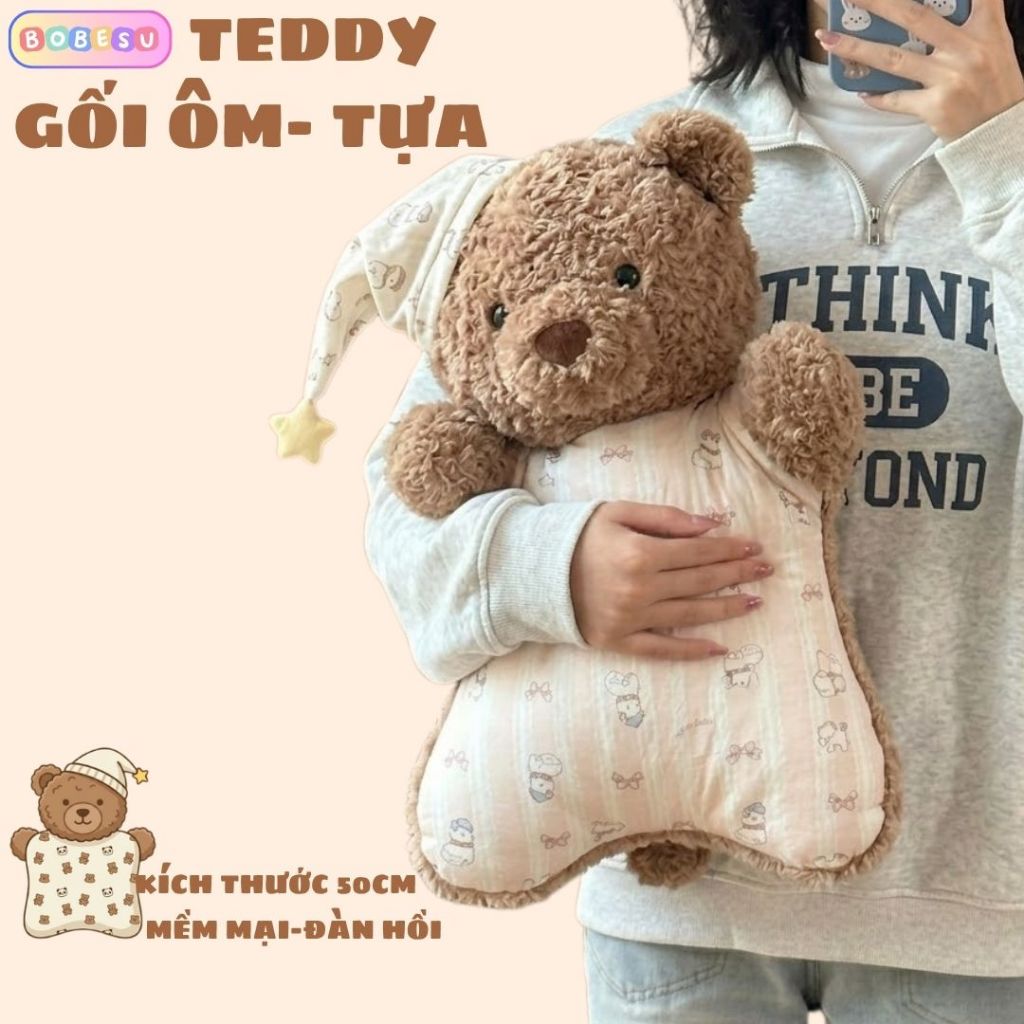 Gối Ôm,Gối Tựa Lưng Văn Phòng, Ôtô Hình Teddy Mềm Mại Đàn Hồi, Gấu Gối Ôm Teddy Vải Thoáng Khí Cao Cấp