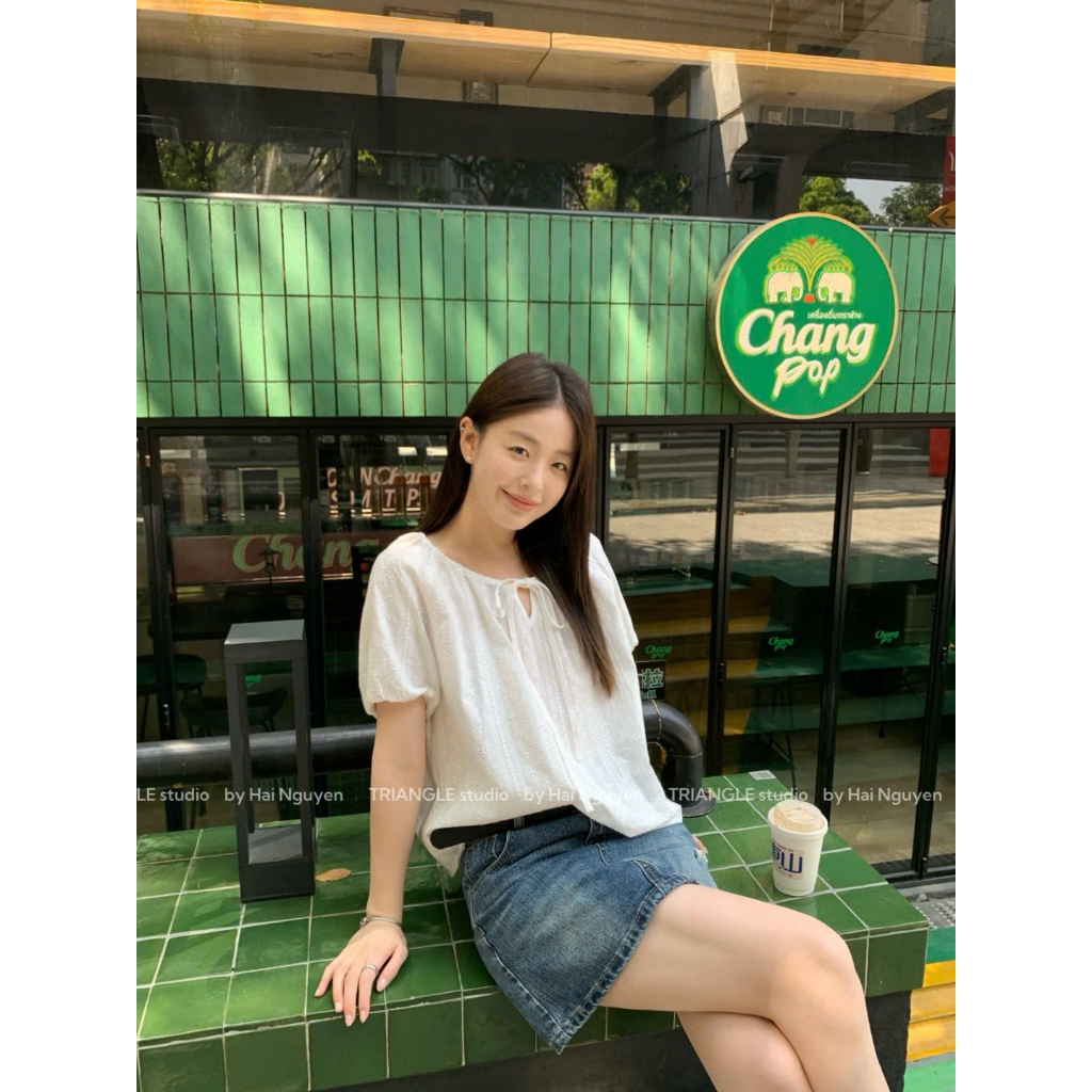 TRIANGLE - Lucky Shirt (Cân nhắc kỹ, áo trắng không hoàn) - Áo kiểu sơ mi style Hàn chất vải boi thêu cao câp chuẩn QC