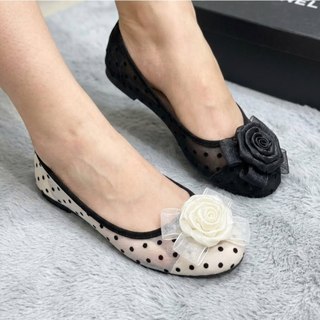 [FORM RỘNG LÙI 1 SZ] Giày Nữ Đế Bệt Chất Liệu Lưới Đính Hoa Hồng Đi Mùa Hè Thoáng Mát Mã L304
