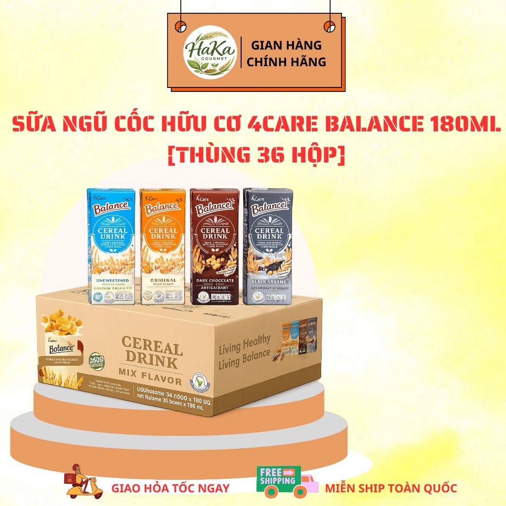 THÙNG 36 HỘP - Sữa Hạt Ngũ Cốc 4Care Balance 180ml