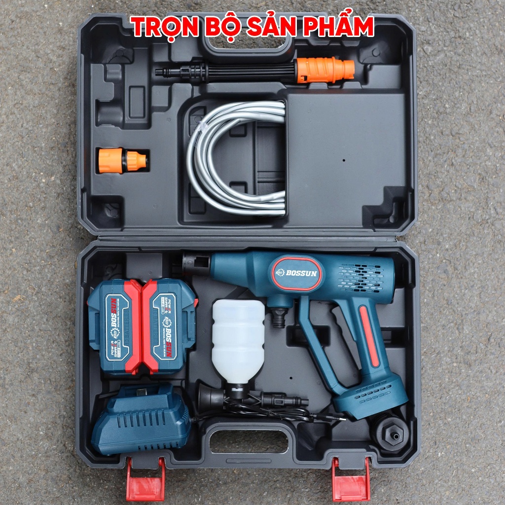 Máy rửa xe pin BS BOSSUN BS-PW2136BL, Tuỳ chỉnh tia nước, Động cơ không chổi than, Chân phổ thông