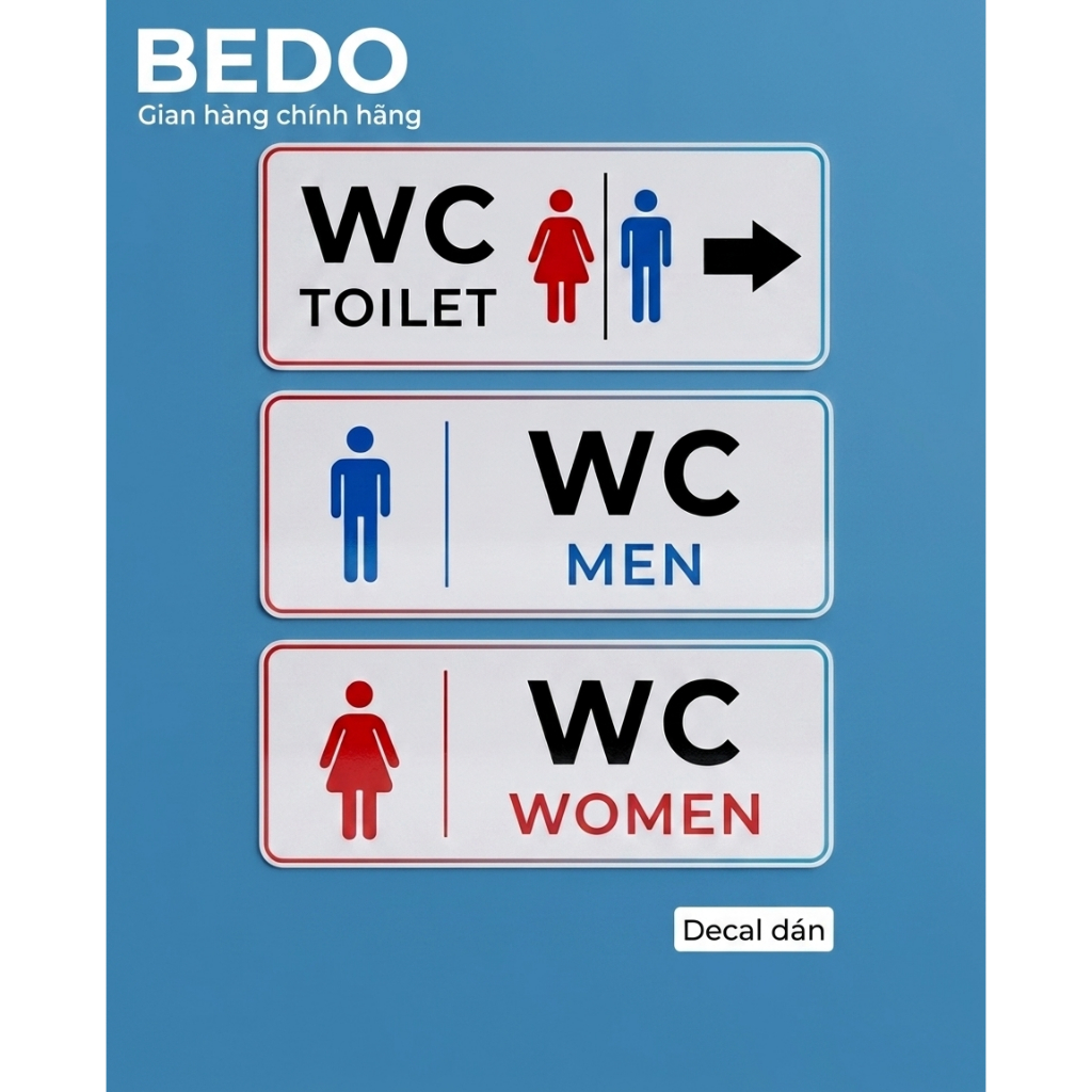 Biển Nhà Vệ Sinh BEDO Formex 5mm 10x25 12x20cm Dán Tường WC Nam Nữ Chống Nước Bền Đẹp
