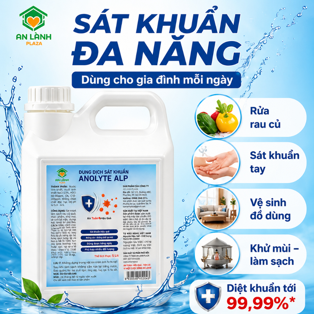 Combo Nước sát khuẩn Anolyte 2000ml + Chai chia vạch 250ml, dung dịch sát khuẩn Anolyte đa năng