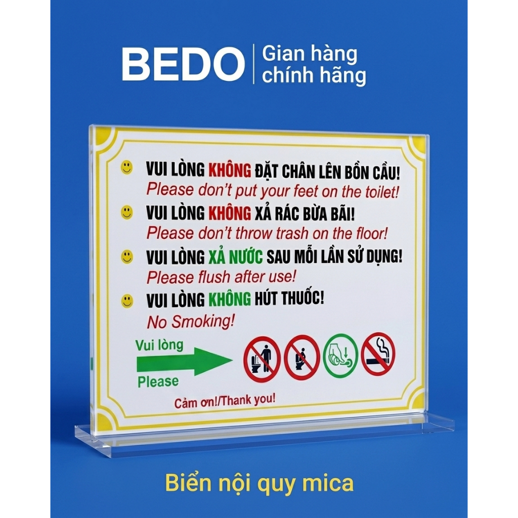 Bảng Nội Quy Nhà Vệ Sinh BEDO Dán Tường Chống Thấm Nhắc Nhở Giữ Vệ Sinh Văn Minh Lịch Sự