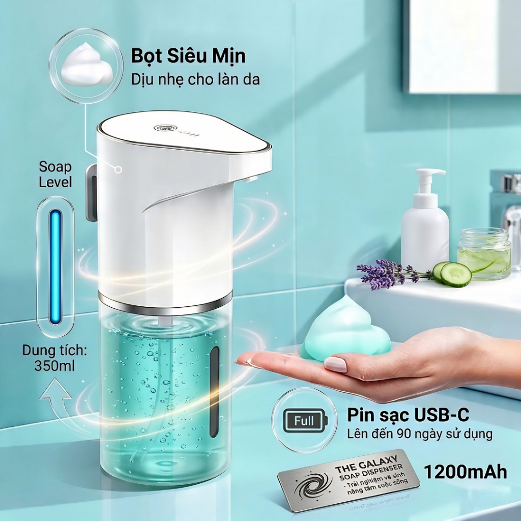 [Mới] Máy Xịt Nước Rửa Tay Tự Động 350ml Cảm Biến Thông Minh Pin Sạc 1200mAh Tạo Bọt Tiết Kiệm Dung Dịch