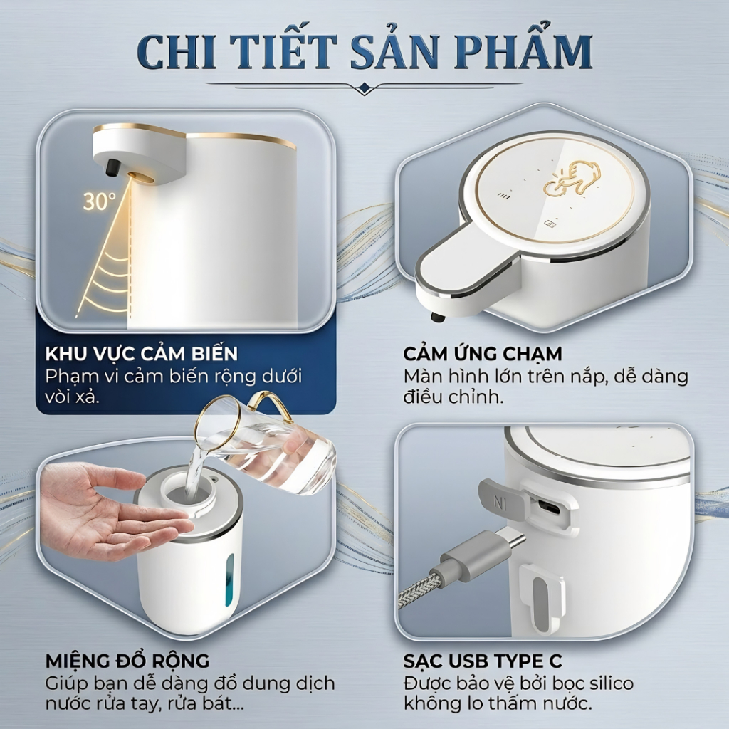 [Mới] Máy Xịt Nước Rửa Tay Tự Động 350ml Cảm Biến Thông Minh Pin Sạc 1200mAh Tạo Bọt Tiết Kiệm Dung Dịch