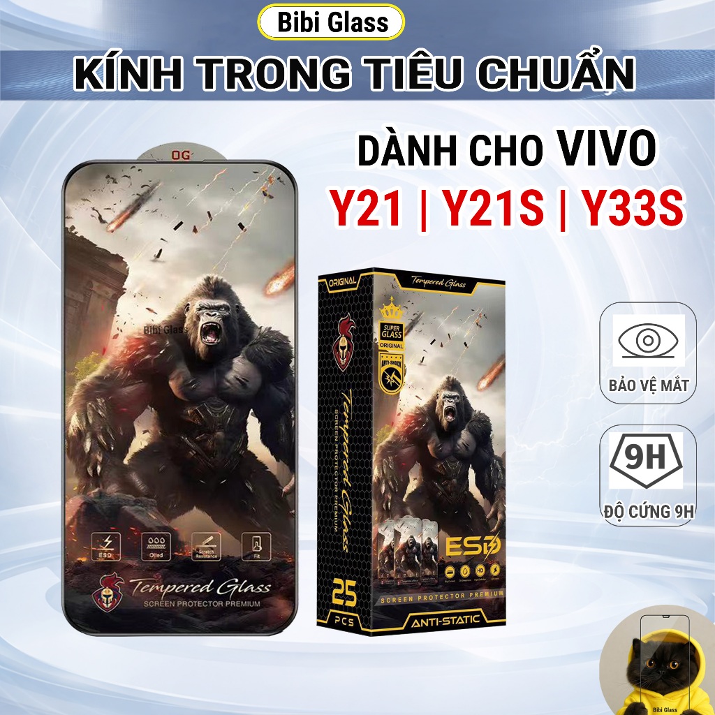 Kính cường lực Vivo Y21 / Y21S / Y33S cao cấp full màn trong suốt bảo vệ màn hình điện thoại bibi