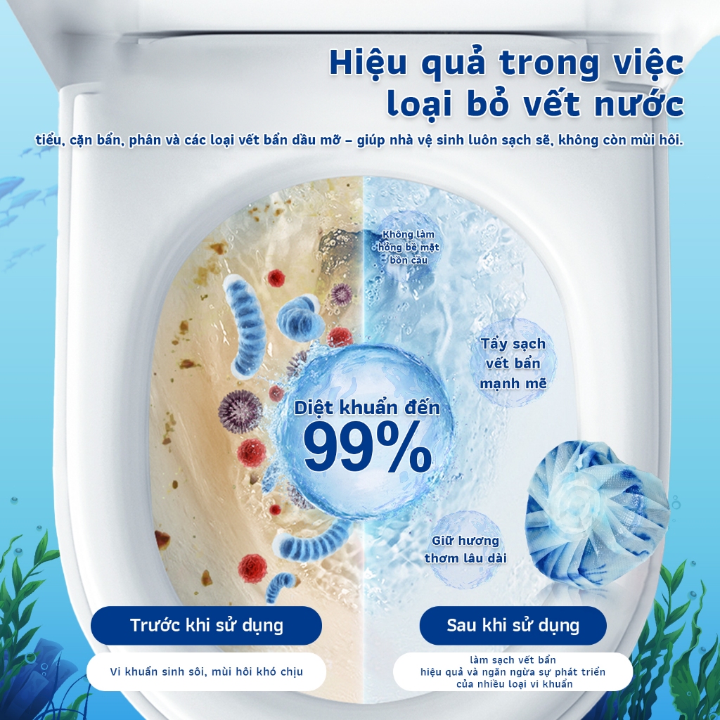 Viên thả bồn cầu GrePöwer 3 viên - Khử khuẩn, tẩy sạch vết bẩn, lưu hương 30 ngày