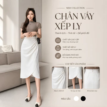 Chân váy xếp ly cạp chéo Oxatyl V01 váy công sở chân váy kiểu điệu mặc đi làm dấu bụng dưới