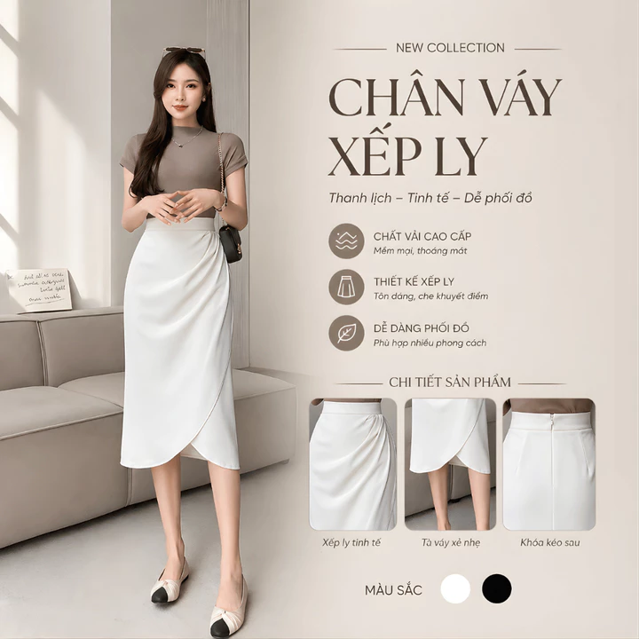 Chân váy xếp ly cạp chéo Oxatyl V01 váy công sở chân váy kiểu điệu mặc đi làm dấu bụng dưới