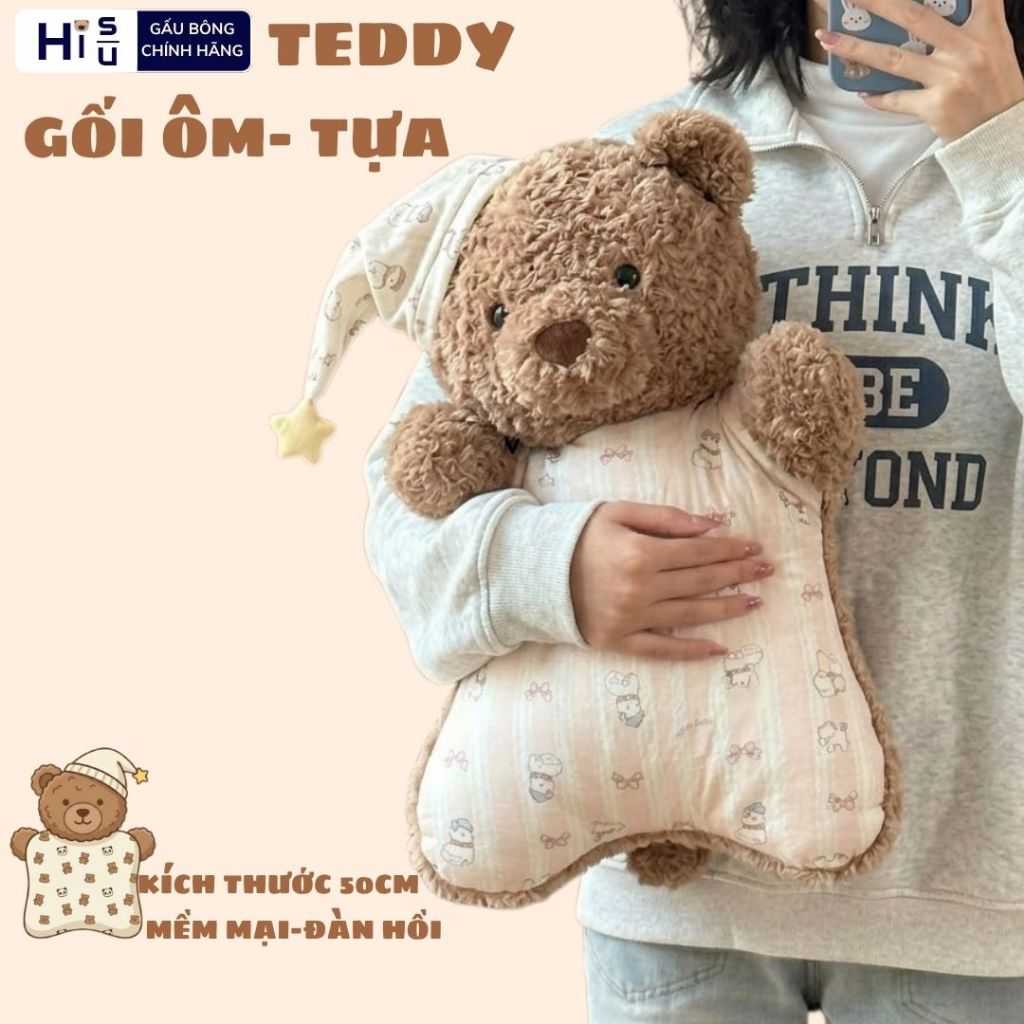 Gối Ôm Gấu Bông Hình Teddy Lông Xù Mềm Mại, Gối Tựa Lưng Văn Phòng Gấu Bông Vải Đàn Hổi,Thoáng Khí