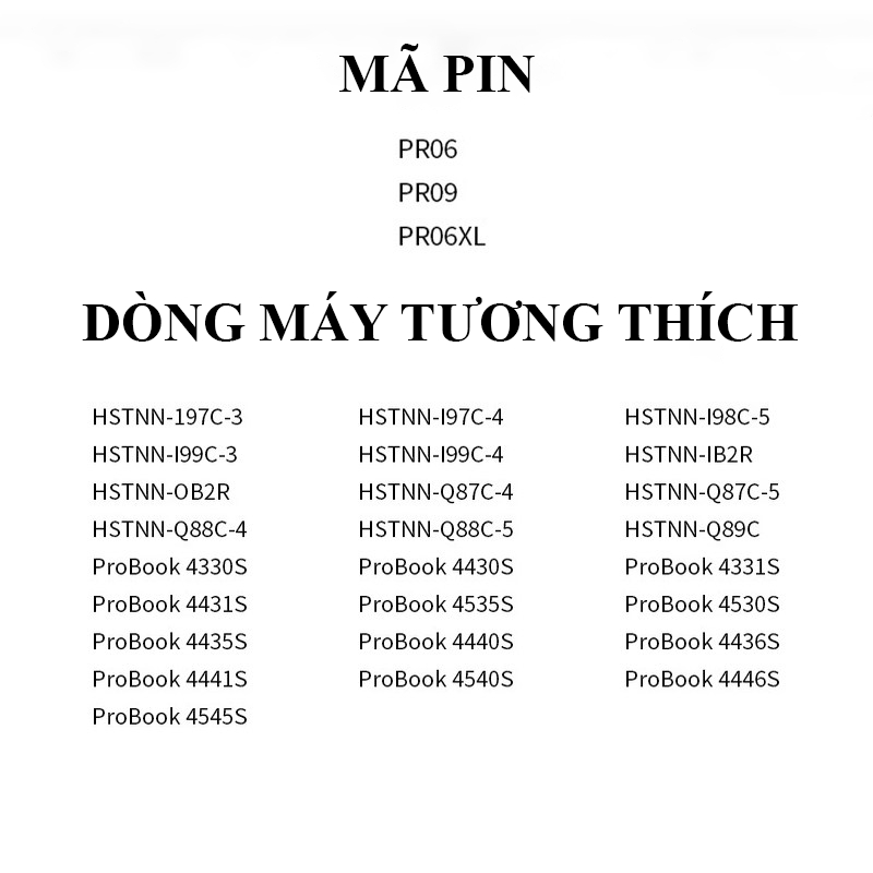 Pin HP ProBook 4540s, 4530s, 4436s, 4441s, 4446s, 4330s, 4430s PR06 PR09 BH 12 tháng
