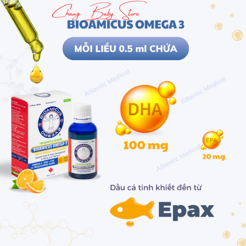 [TẶNG MÁY XAY ] BioAmicus OMEGA 3 Bổ Sung DHA Giúp Bé Thông Minh Sáng Mắt Vị Cam Thơm Ngon Không Tanh 30ml