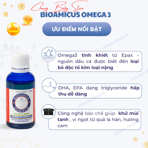 [TẶNG MÁY XAY ] BioAmicus OMEGA 3 Bổ Sung DHA Giúp Bé Thông Minh Sáng Mắt Vị Cam Thơm Ngon Không Tanh 30ml