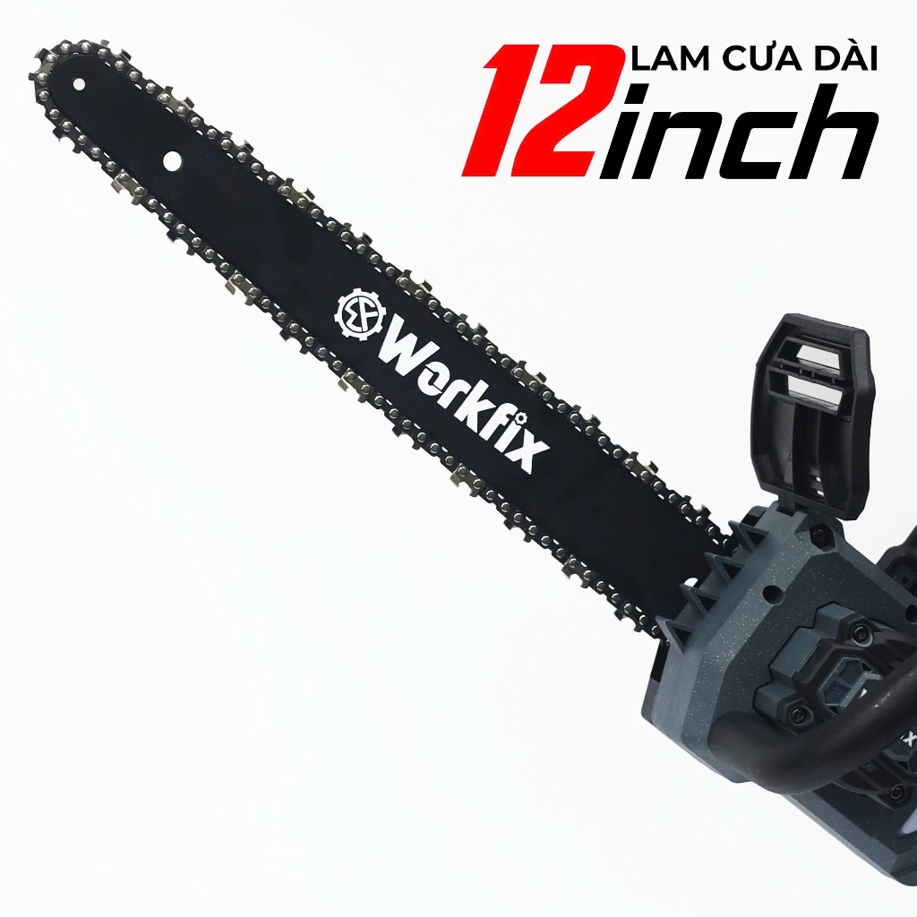 Máy cưa xích dùng pin WORKFIX WF-CS12PROMAX, Lam xích 12inch, Có cần nối dài 60cm, Chân phổ thông
