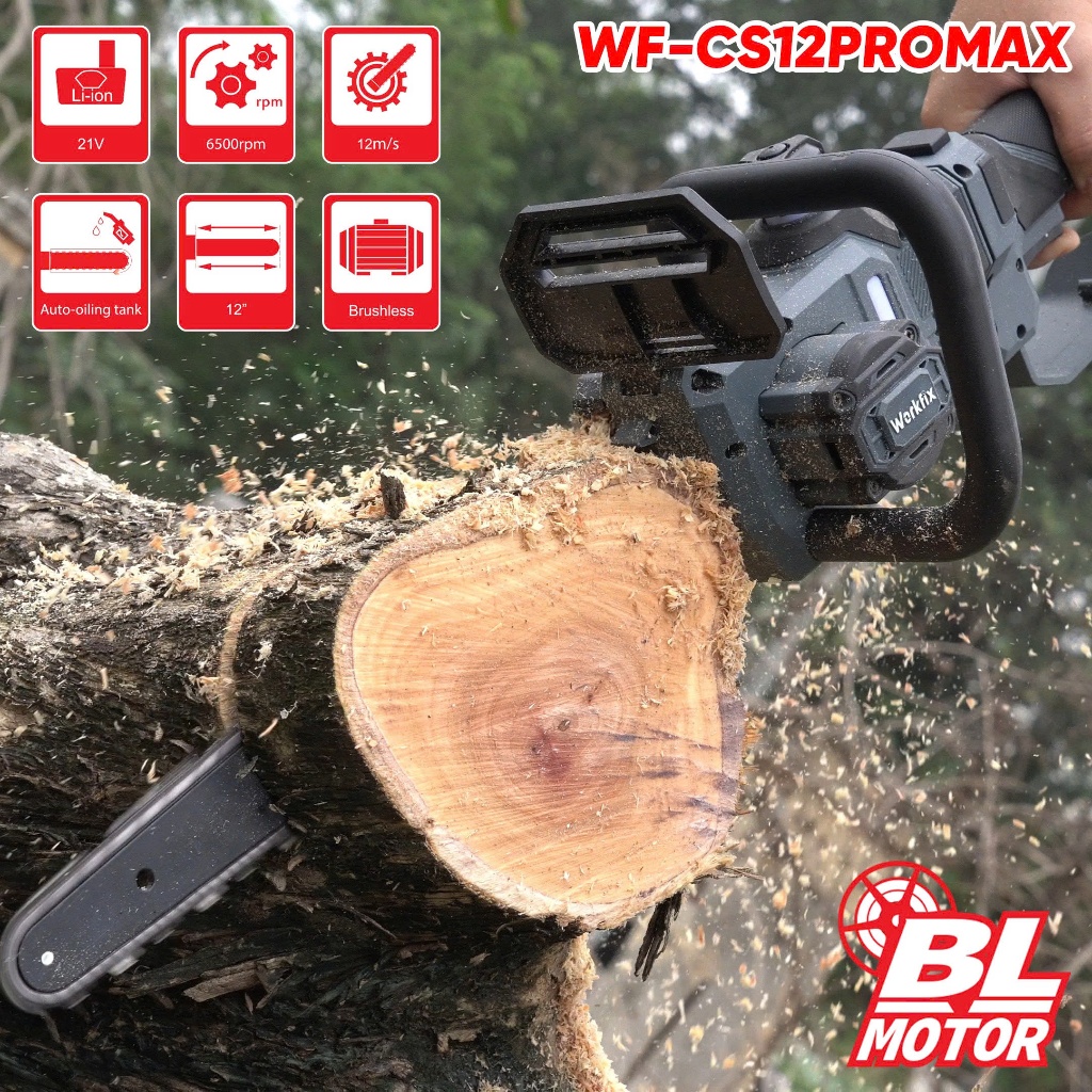 Máy cưa xích dùng pin WORKFIX WF-CS12PROMAX, Lam xích 12inch, Có cần nối dài 60cm, Chân phổ thông