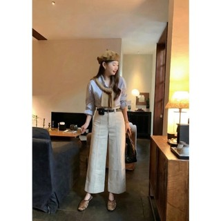 Quần kaki nữ ống đứng ForgirlStudio quần dài nữ chất liệu kaki mềm co dãn nhẹ kèm đai T238