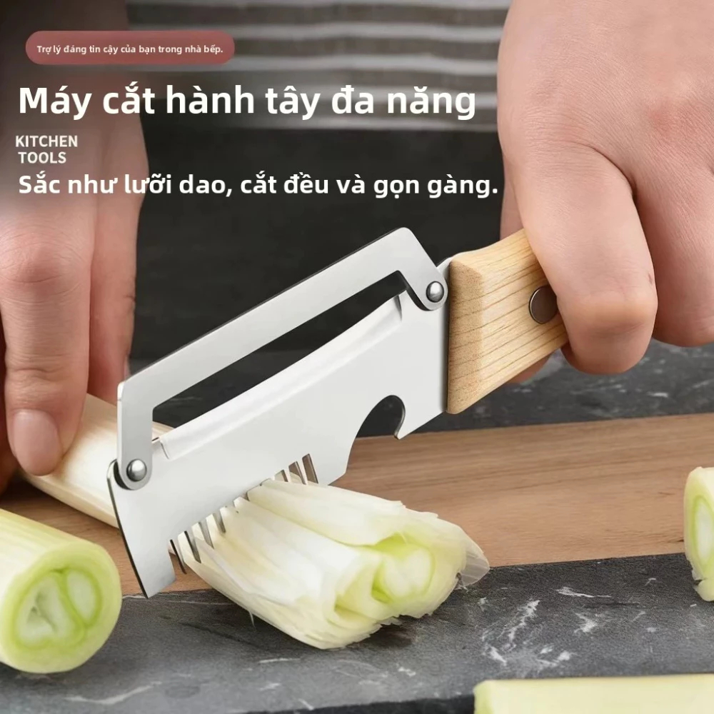 Dụng Cụ Gọt Rau Củ & Cắt Hành 3in1 – Inox Bền, Cán Gỗ, Tiện Lợi Khi Nấu Ăn