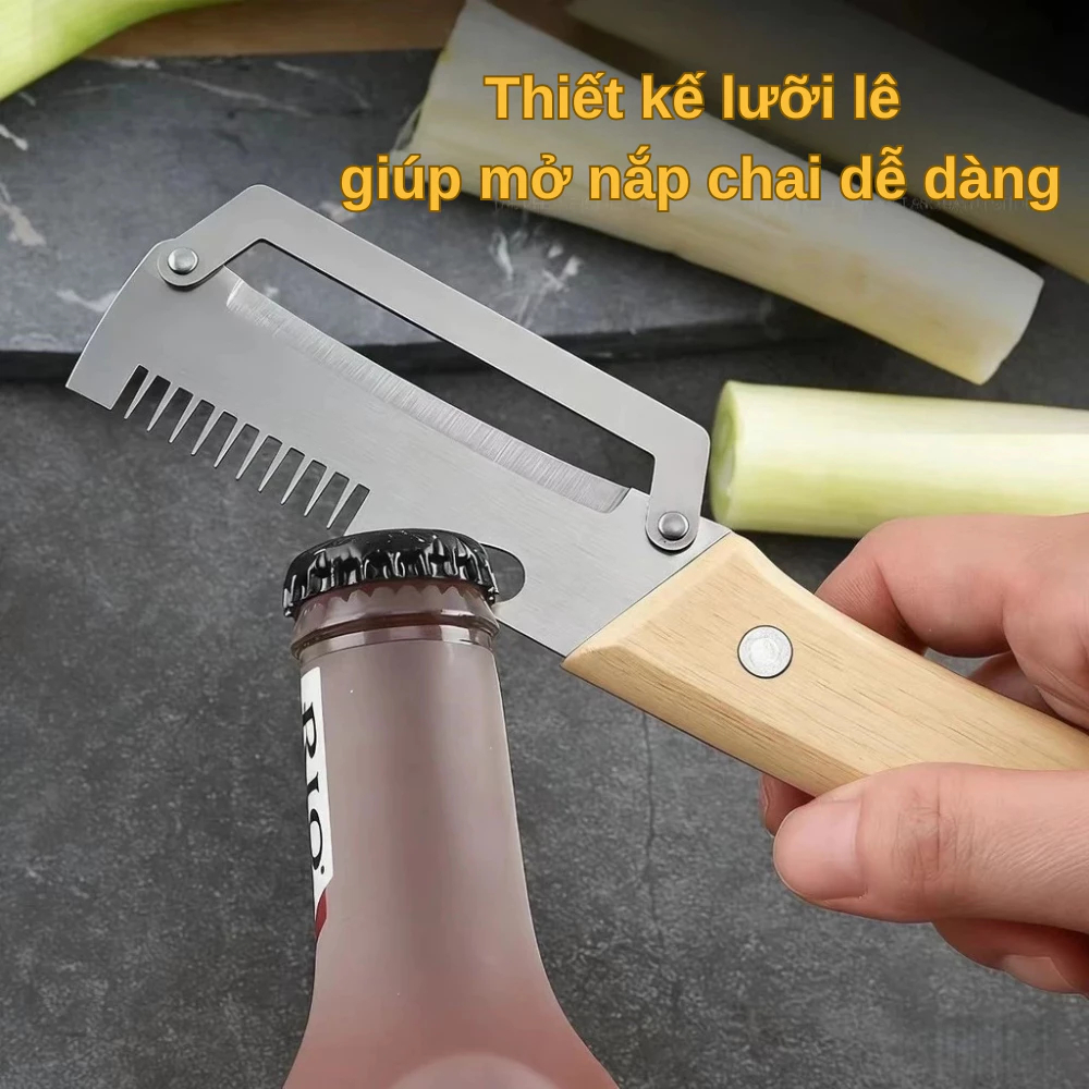 Dụng Cụ Gọt Rau Củ & Cắt Hành 3in1 – Inox Bền, Cán Gỗ, Tiện Lợi Khi Nấu Ăn