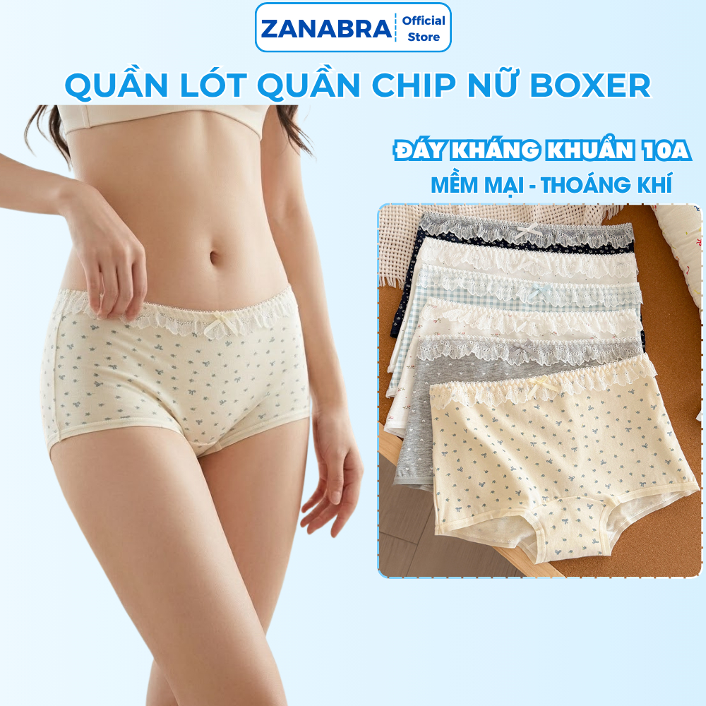[Mẫu Mới] Quần Lót Nữ, Quân Chip Cotton dáng đùi ngắn viền hoa co dãn chiều không lộ vân thoáng mát ZANABRA L5522