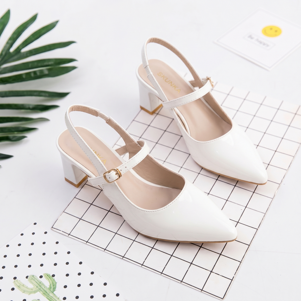 IKUNKA Giày Công Sở Nữ Sandal Cao Gót Mũi Vuông Quai Hậu Phong Cách Hàn Quốc 5cm