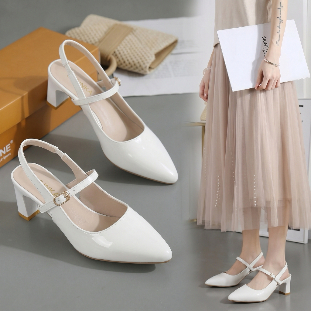 IKUNKA Giày Công Sở Nữ Sandal Cao Gót Mũi Vuông Quai Hậu Phong Cách Hàn Quốc 5cm