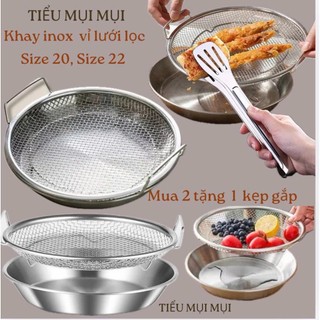 Sét khay kèm vỉ lưới lọc dầu inox 304 Size to 20cm.22cm loại bỏ dầu thừa hiệu qoả