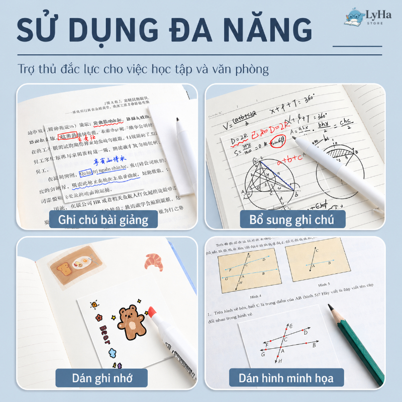 Set 50 Tờ Giấy Note Trong Suốt Chống Nước , Giấy Ghi chú Hạt Ngọc Trai Viết Mượt Không Nhòe Keo Chắc