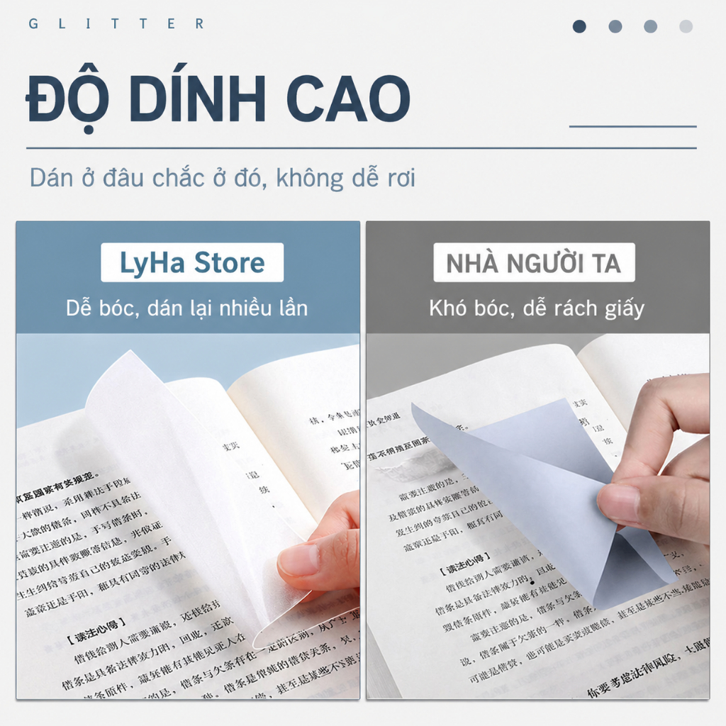 Set 50 Tờ Giấy Note Trong Suốt Chống Nước , Giấy Ghi chú Hạt Ngọc Trai Viết Mượt Không Nhòe Keo Chắc