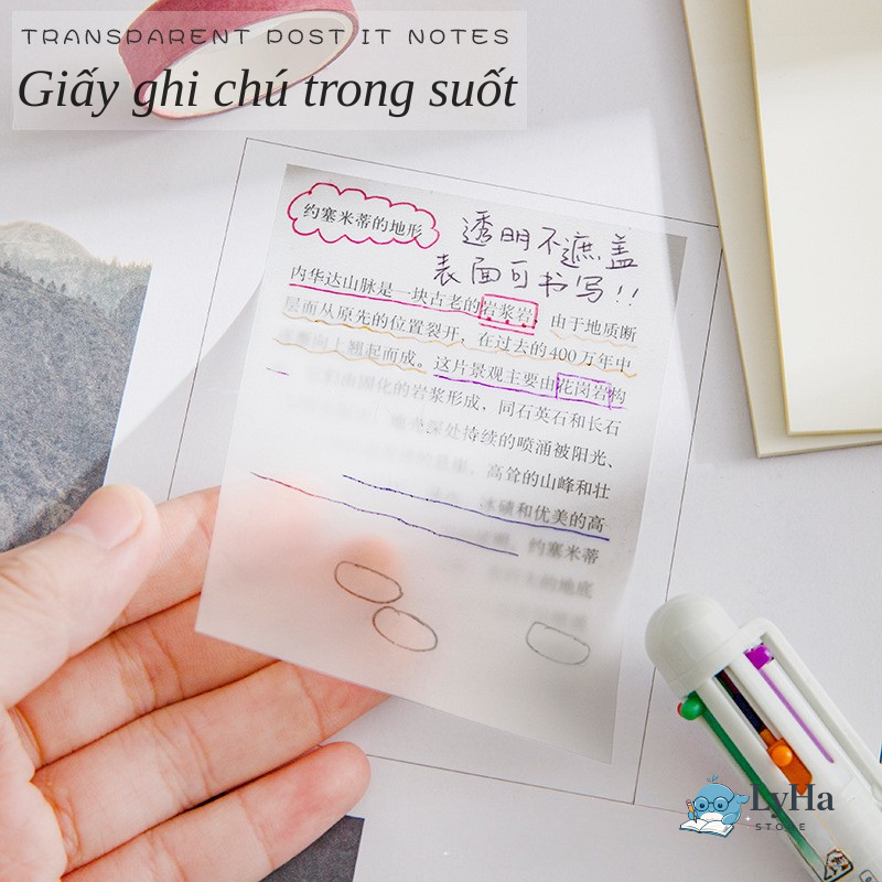 Set 50 Tờ Giấy Note Trong Suốt Chống Nước , Giấy Ghi chú Hạt Ngọc Trai Viết Mượt Không Nhòe Keo Chắc