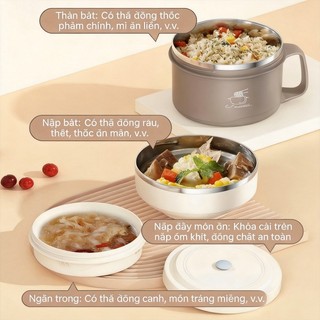 Bình giữ nhiệt đựng , hộp đựng cơm trưa bằng thép không gỉ giữ nhiệt,, thích hợp cho người lớn đi làm, học sinh