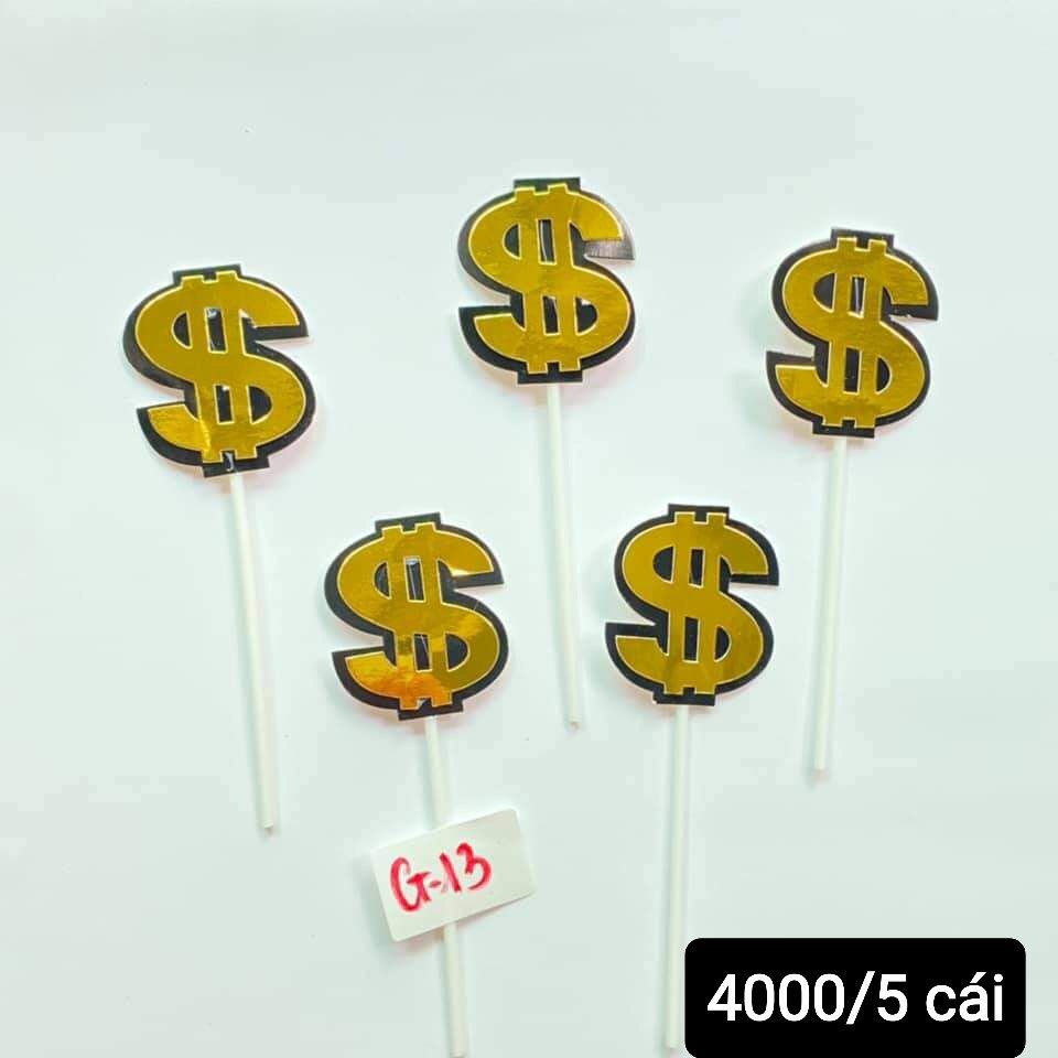 Combo 10 Set Cắm Giấy Chữ $, Chữ Rich, Chữ SKR Trang Trí Bánh Kem - Phụ Kiện Bánh Sinh Nhật DUHA 072