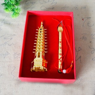 Bộ Tháp Văn Xương & Bút Văn Xương Quà Tặng Phong Thủy - Hợp Kim Mạ Vàng Kèm Hộp Đựng Kích Vận Công Danh