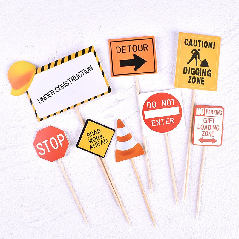 Combo 10 Set Cắm Giấy Công Trình Xây Dựng Trang Trí Bánh Kem - Phụ Kiện Bánh Sinh Nhật DUHA 078